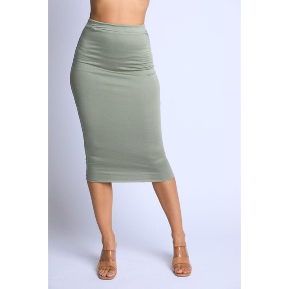 Women's Solid Casual Stretch Bodycon Elastic High Waist Pencil Midi Skirt Cute - Picture 2 of 11